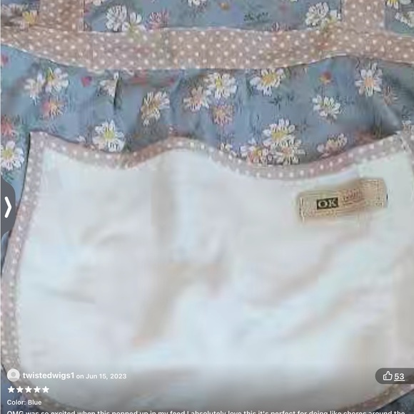 Apron Bib Sweet Vintage Retro Vibe  Pockets Waist Tie Floral Polka Dot Blue OS - Picture 6 of 10